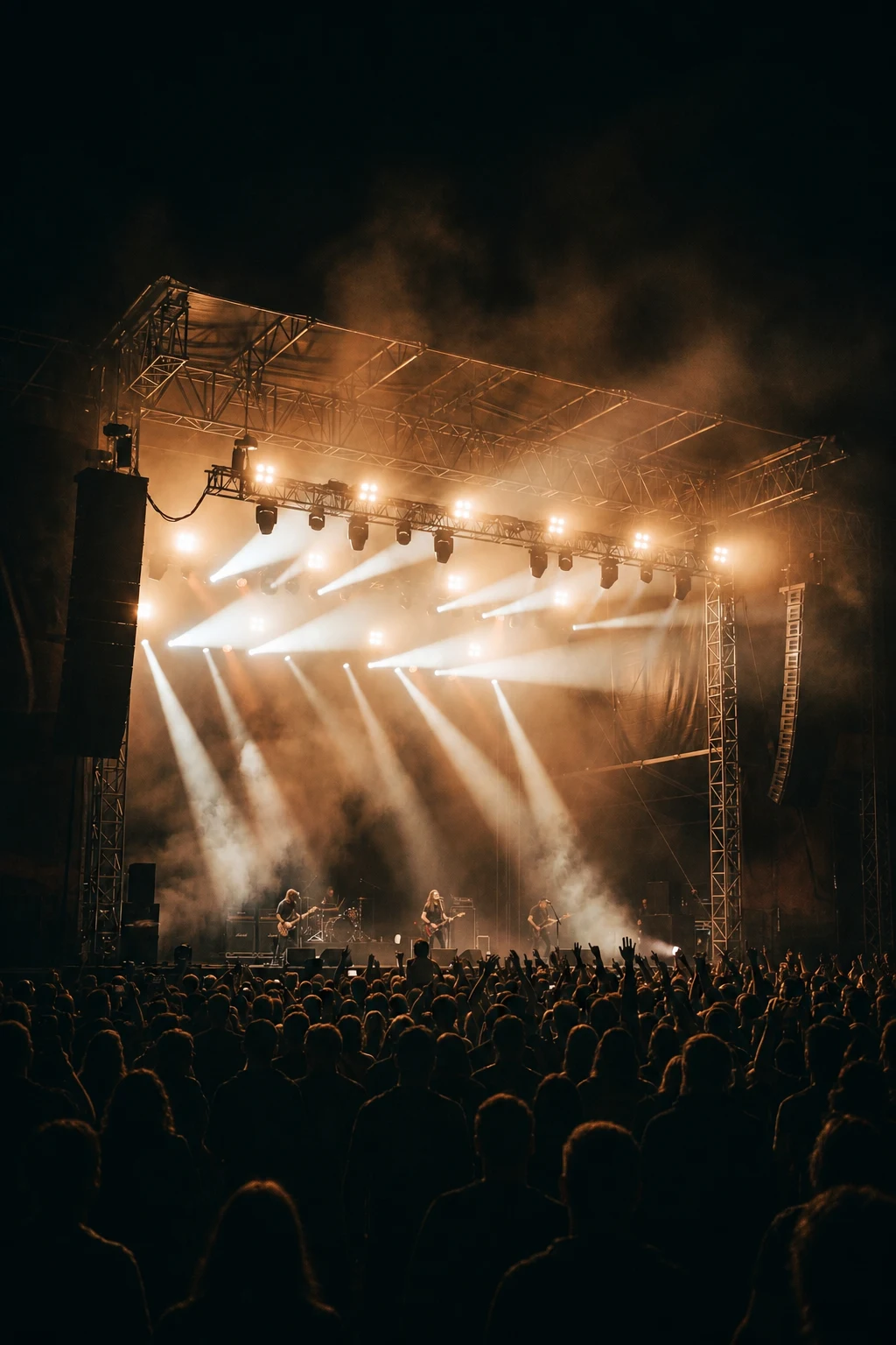 A live band performing beneath concert lights
